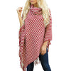 Striped Irregular Knit Turtleneck Tassel Cloak Sweater