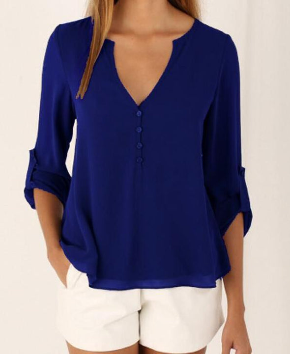 Women's V-neck long-sleeved shirt