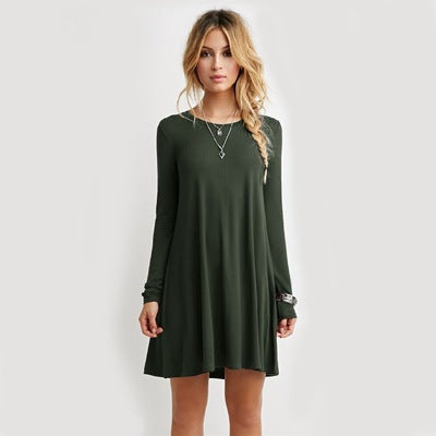 New Fashion Simple Long Sleeve Short Dress