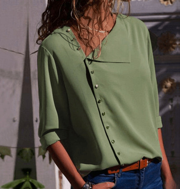 Women's Irregular Diagonal Collar Long-Sleeved Shirt