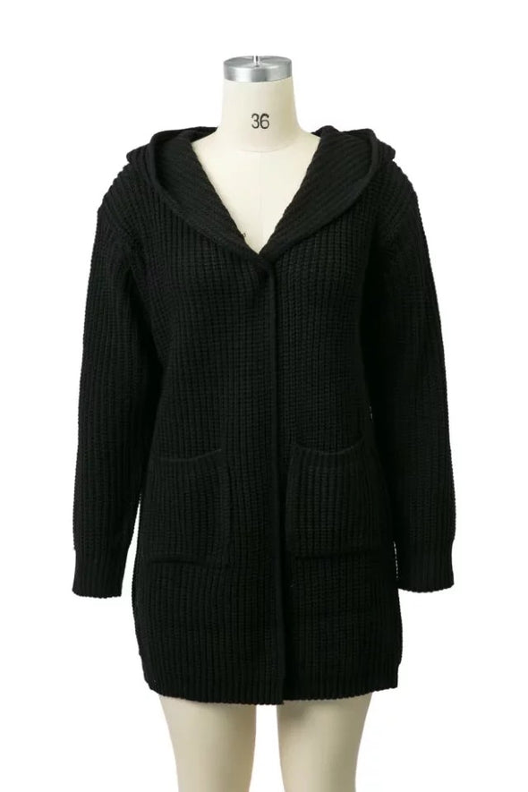 Back Cross Bandage Hooded Knitting Cardigan