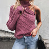 Strapless Single-Sleeve Twisted Turtleneck Sweater