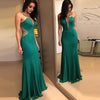 Sexy V-Neck Mesh Fishtail Big Swing Long Strap Evening Dress