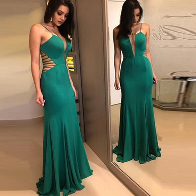 Sexy V-Neck Mesh Fishtail Big Swing Long Strap Evening Dress