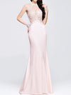 Sexy Pink Lace Stitching Halter Evening Dress