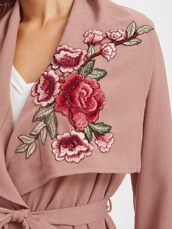 Sexy Lapel Embroidered Splicing Long Sleeve Cardigan Jacket