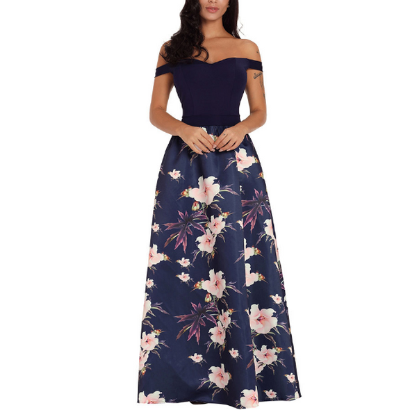 Off Shoulder sleeveless Printed High waist Party Dress