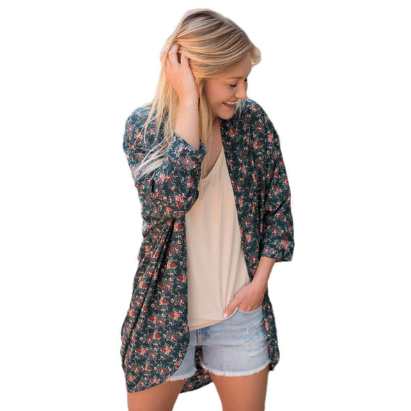 Loose Printed Long Sleeve Cardigan Coat