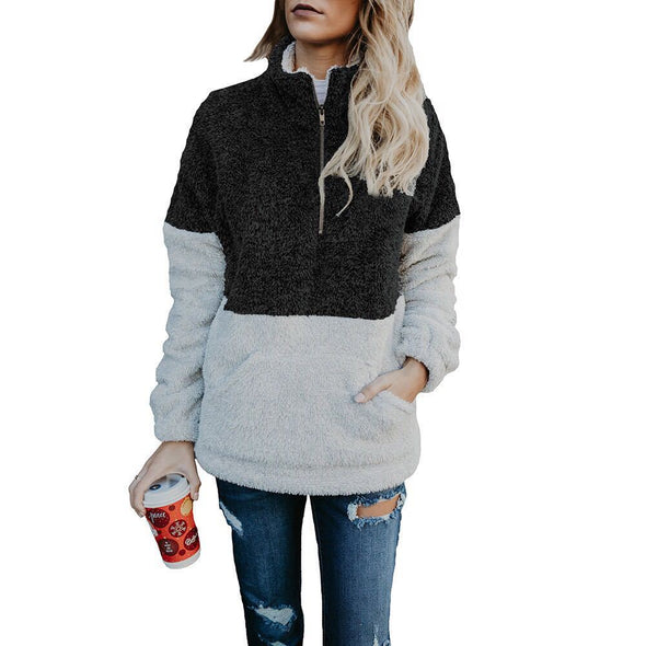 Zipper Pocket High Neck Collar Sweaters