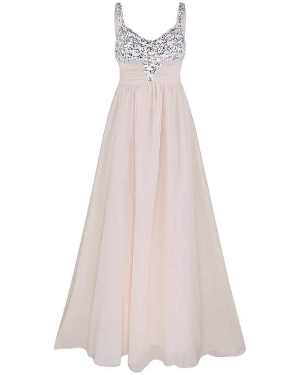 Chiffon Sling Tube Top Sequined Evening Dress