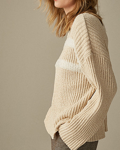 O-Neck Contrast Striped Sweater