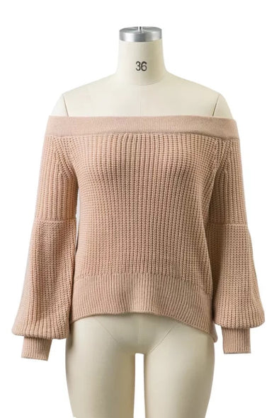 Off Shoulder Puff Sleeve Knitting Sweaters