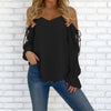 Chiffon Long Sleeve Cold Shoulder Solid Color V Neck Bandage Blouses