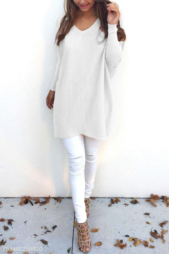 V Neck  Loose Fitting  Plain Sweaters