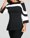 Contrast Round Neck Cropped Sleeves Slim T-Shirt