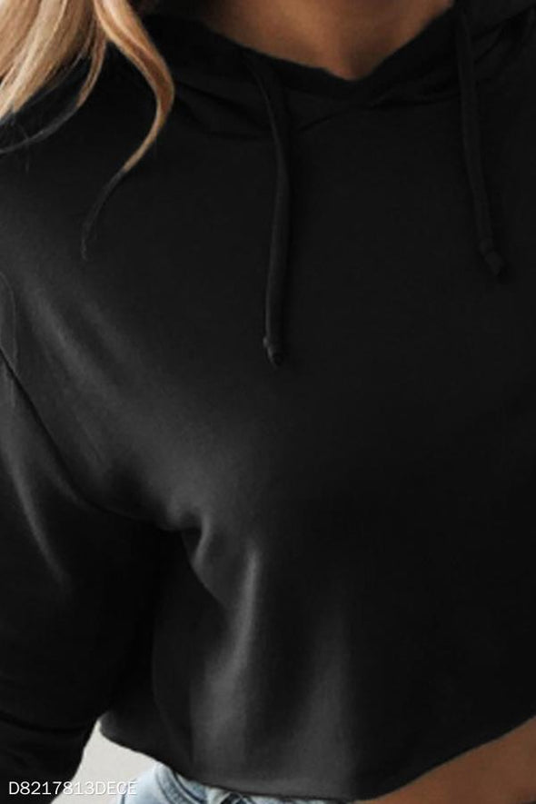 Hooded  Exposed Navel  Plain Hoodies