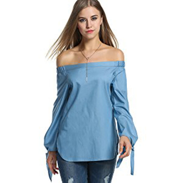 Women's collar collar bandwidth denim top