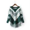 Fashion Striped Batwing Sleeve Tassel Knitting Cloak Coat