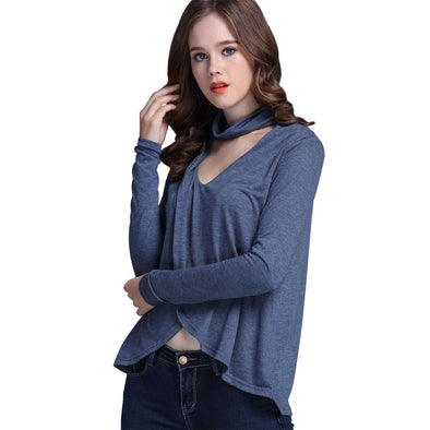 Women's Irregular Hanging Neck V-neck Long-Sleeved Shirt