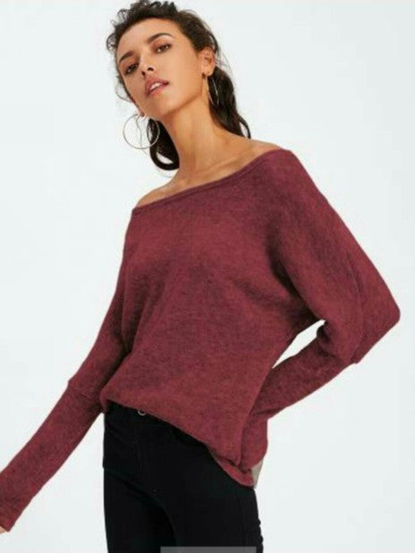 Off Shoulder Pure Color Sweatshirt