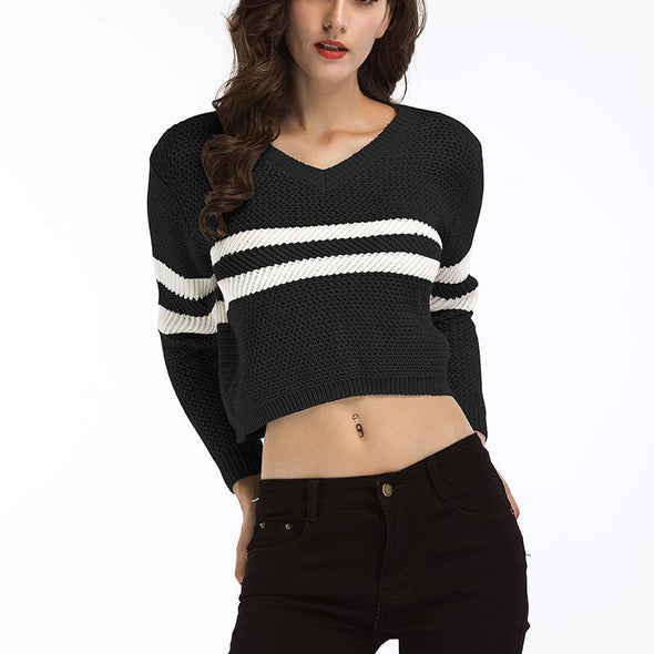 V-Neck Striped Color Matching Sweater