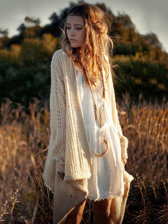 Knitting Hollow Long Sleeves Cardigan Tops