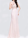 Sexy Pink Lace Stitching Halter Evening Dress