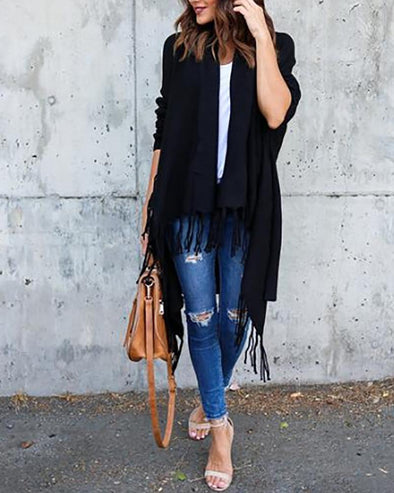 Casual Long Sleeve Knitted Tassels Sweaters