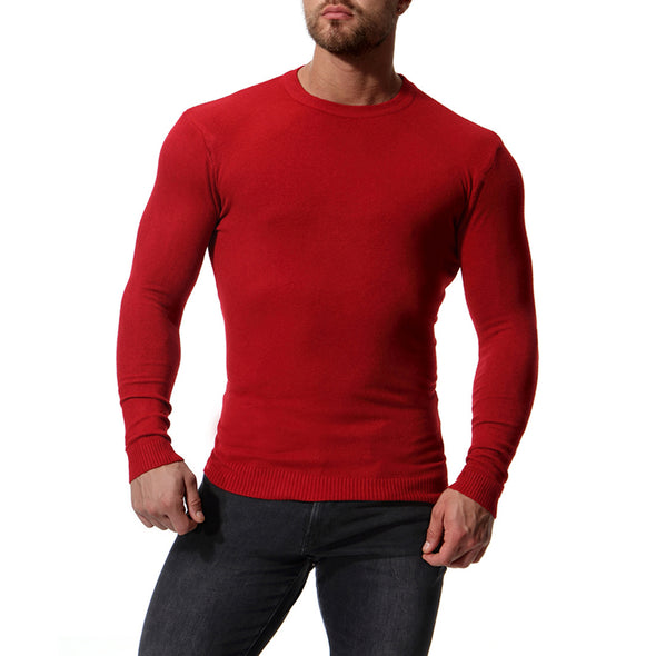 New Men's O-neck Long Sleeve Solid Color Slim Sweater