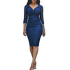 Three Quarter Sleeve Lace Panel Ruched Bodycon Dress