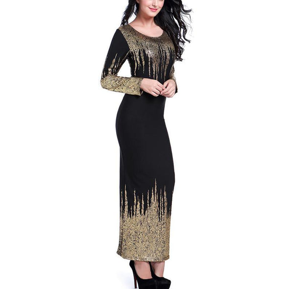 Gilt Cotton Slim Long-Sleeved Evening Dress