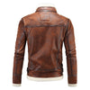 Men's One-piece Thick Stand Collar Leather Jacket