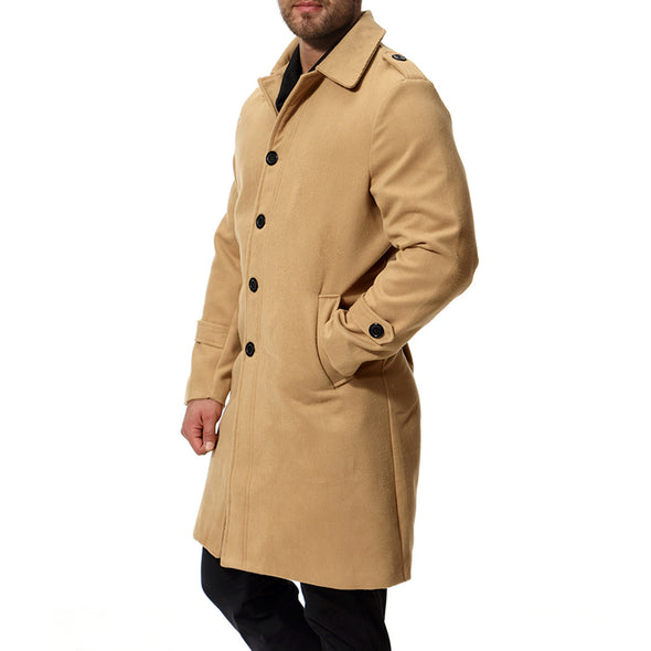 Solid Color Lapel Single-Breasted Long Trench Coat