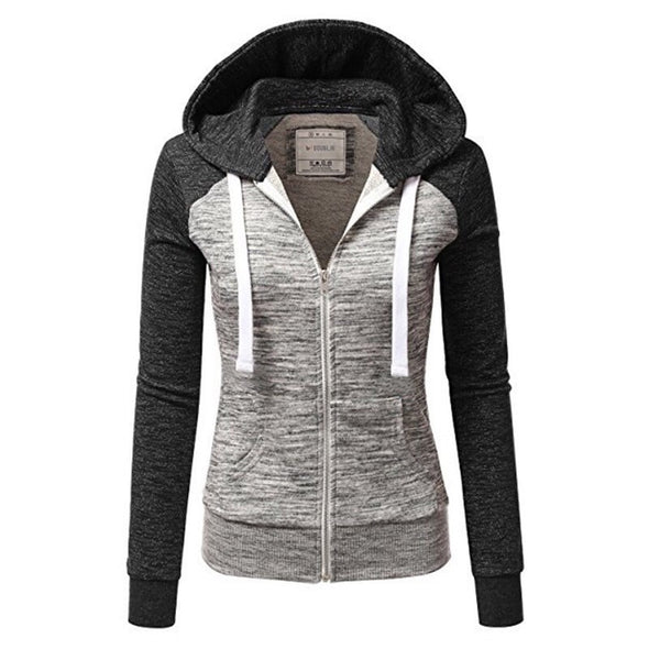 Fashion Stitching Slim Hooded Cardigan Sweatshirt