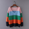 V-Neck Color Stripe Stitching Loose Sweater