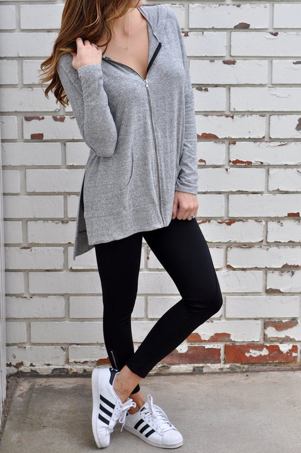 Casual Zipper Slit Long Sleeve Hoodies