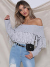 Fashion Tasseled Off-the-shoulder Long Sleeve Sweater Tops