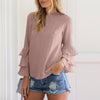 Women's split fork O-neck three-layer lotus leaf long-sleeved shirt