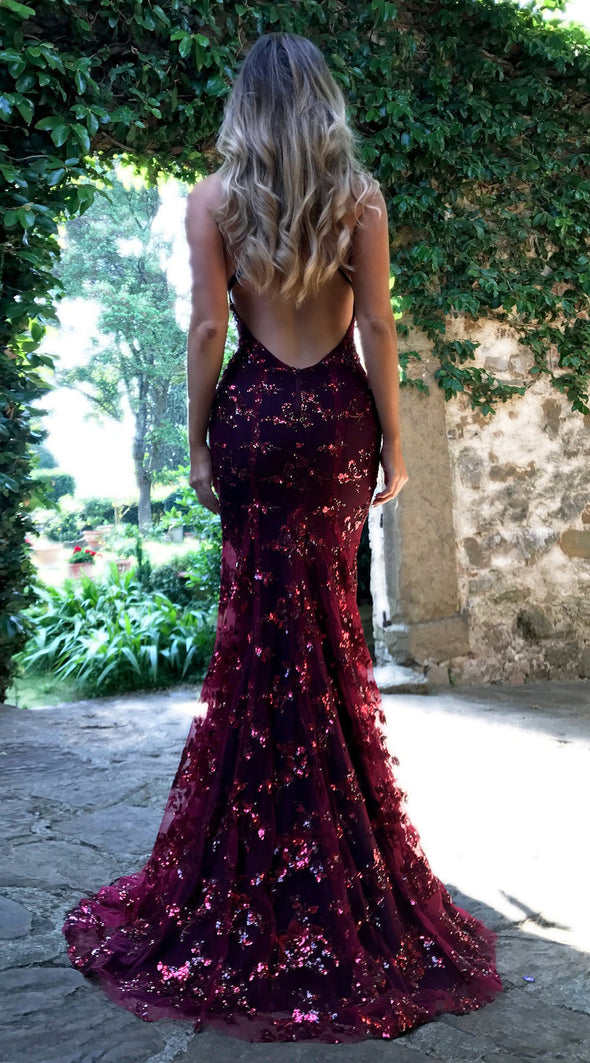 Women's Sexy V-neck Sling Sequin Evening Dress