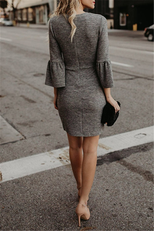 New Women's Puff Sleeve Slim Dress