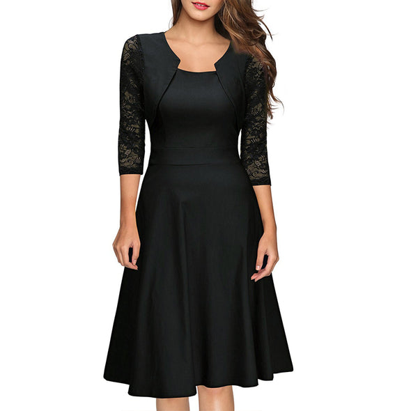 New women's sleeves stitching lace dress