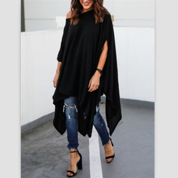 Loose Asymmetrical Hem Batwing Sleeve Dress