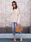 Solid Color Knitting Round-neck Sweater Tops