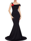 Asymmetric Neck Floral Mermaid Evening Dress