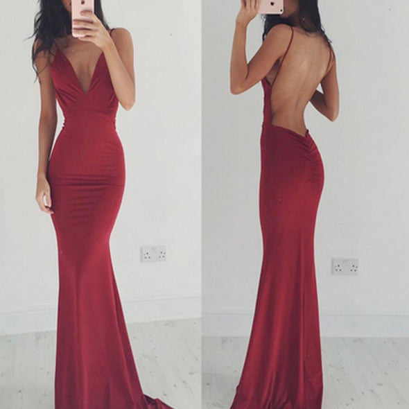 Elegant Sexy Deep V Collar Sleeveless Open Back Maxi Slip Dress