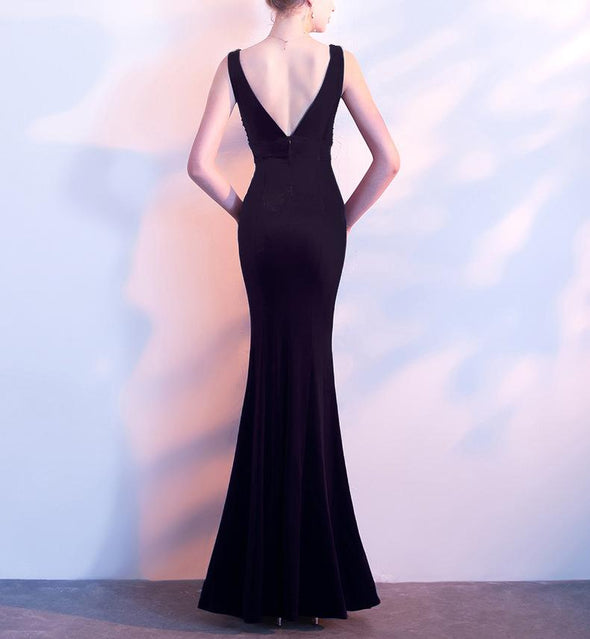 Elegant Fishtail V Collar Sexy Evening Dress