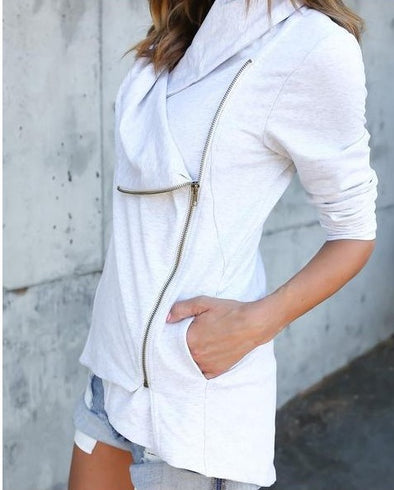 Irregular Thin Long Sleeve Diagonal Zipper Jacket