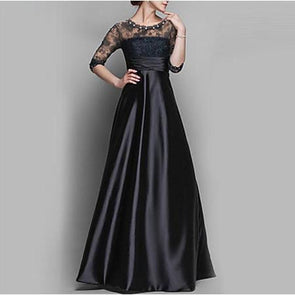 O-Neck Stitching Lace Evening Dress