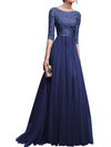 Round Neck Patchwork Plain Evening Dress