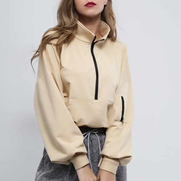 Fashion Solid Turtleneck Zipper Sweatshirt